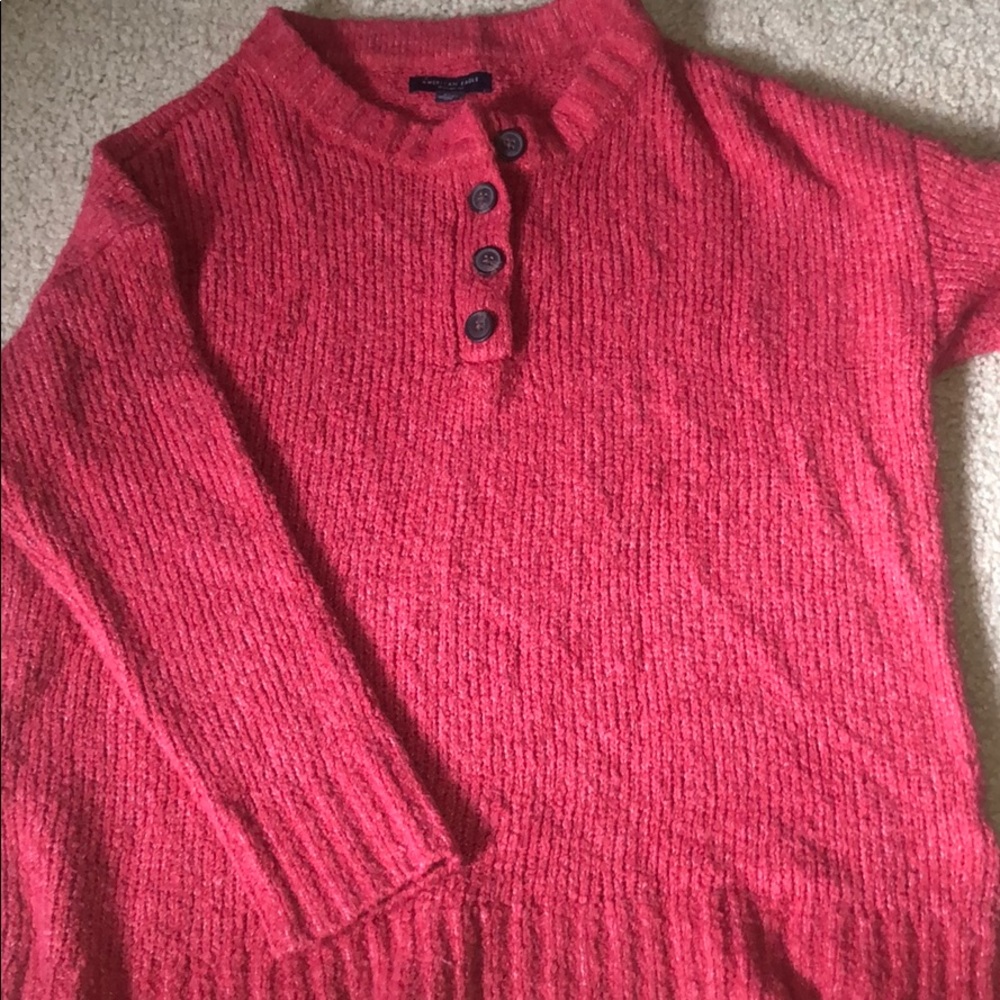 Red Button Henley Pullover Sweater - image 2